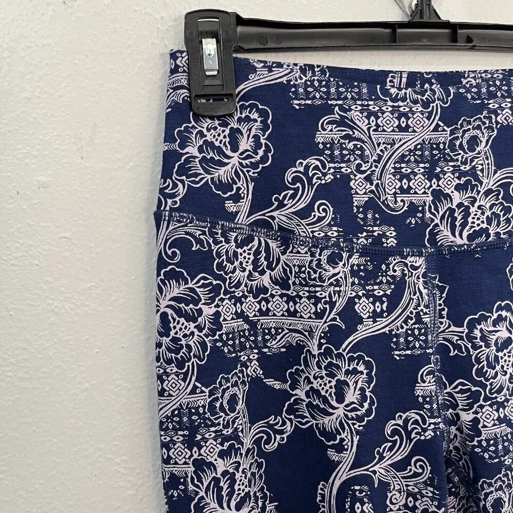 Soft Surroundings Athletic Floral Leggings Full Length Tummy Panel Blue Size PXS